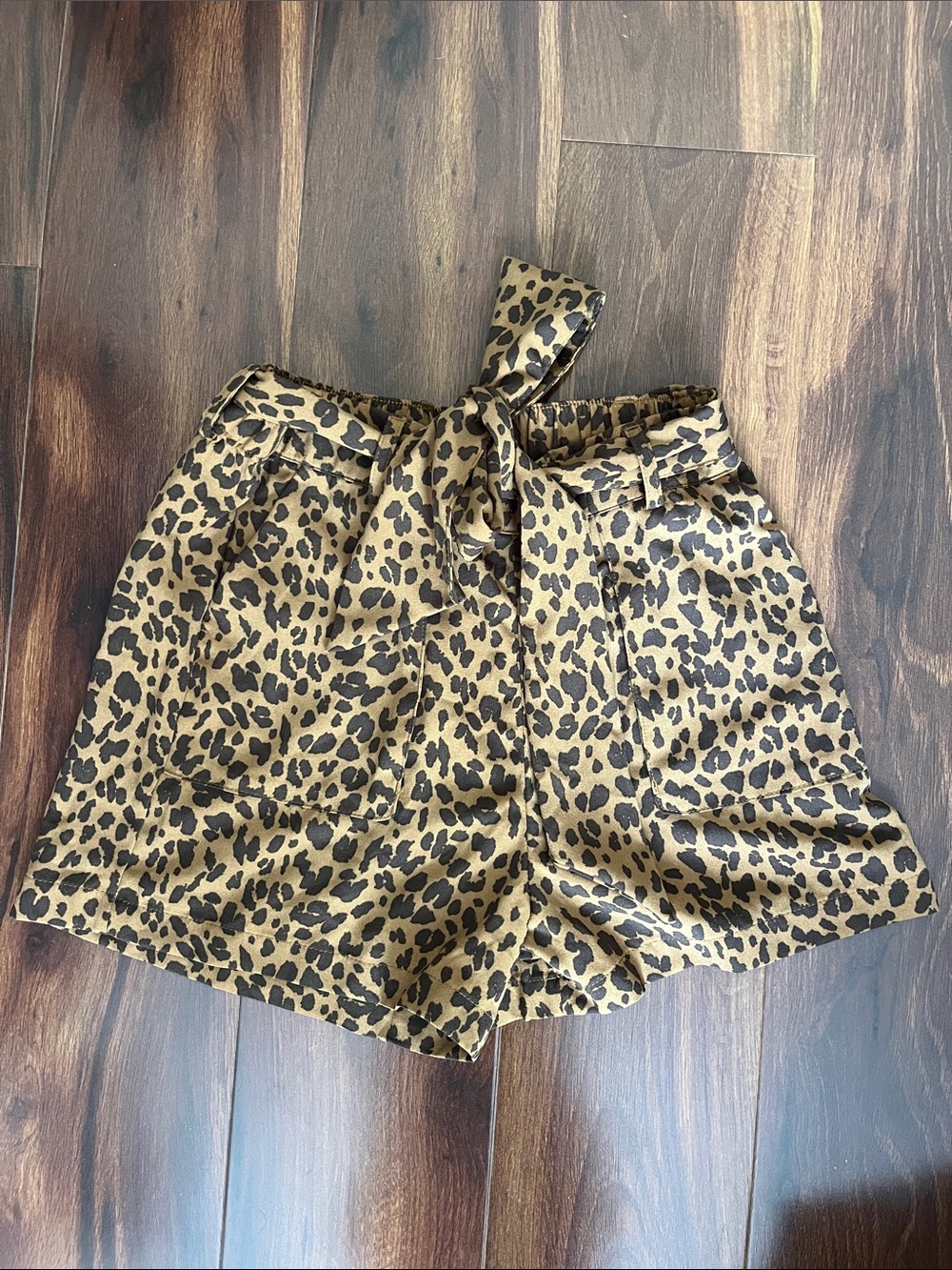 a new day Leopard Print High Waist Paperbag Shorts - Tan/Black